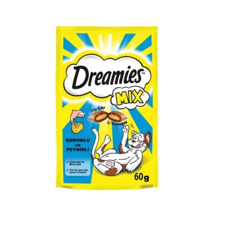 تشویقی گربه دریمز طعم سالمون و پنیر وزن 60 گرم – Dreamies